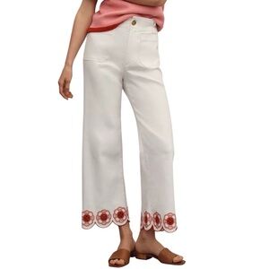Anthropologie Maeve The Colette White Scalloped Hem Wide-Leg Crop Jeans size 29
